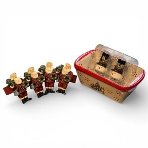 Christmas kitchen bundle salt pepper shakers mini bread dish, Santa napkin rings
